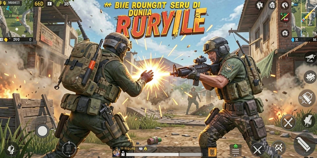 Tangkapan layar gameplay <strong>66D</strong> saat pertempuran seru dalam mode Battle Royale.
