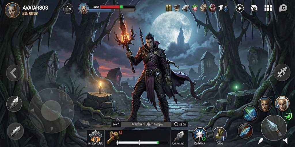 Screenshot AVATAR808 menampilkan suasana gelap dan menegangkan dalam gameplay.