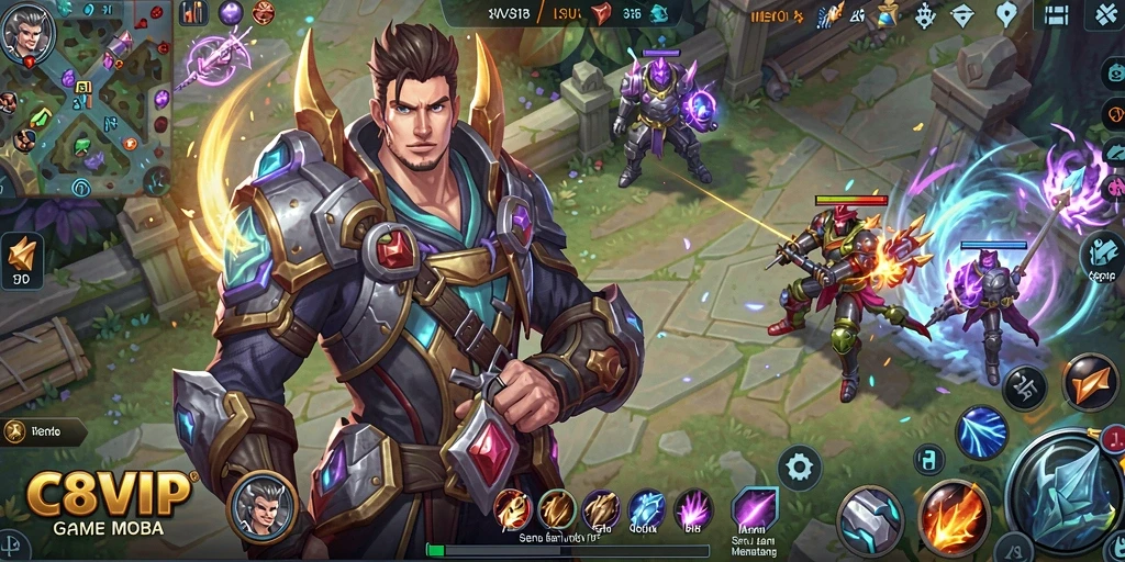 Screenshot C8VIP menampilkan pertarungan seru di arena MOBA.