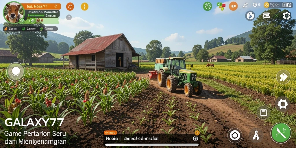 Screenshot GALAXY77 menampilkan aktivitas bertani yang seru dan interaktif.