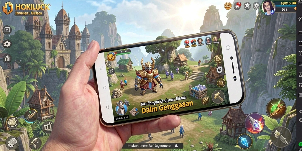 Tangkapan layar HOKILUCK menampilkan gameplay seru dalam membangun bisnis.