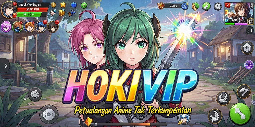 Tampilan gameplay HOKIVIP dengan karakter anime yang beraksi.