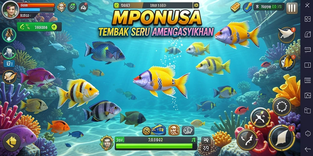 Gameplay seru MPONUSA dalam aksi menembak ikan.
