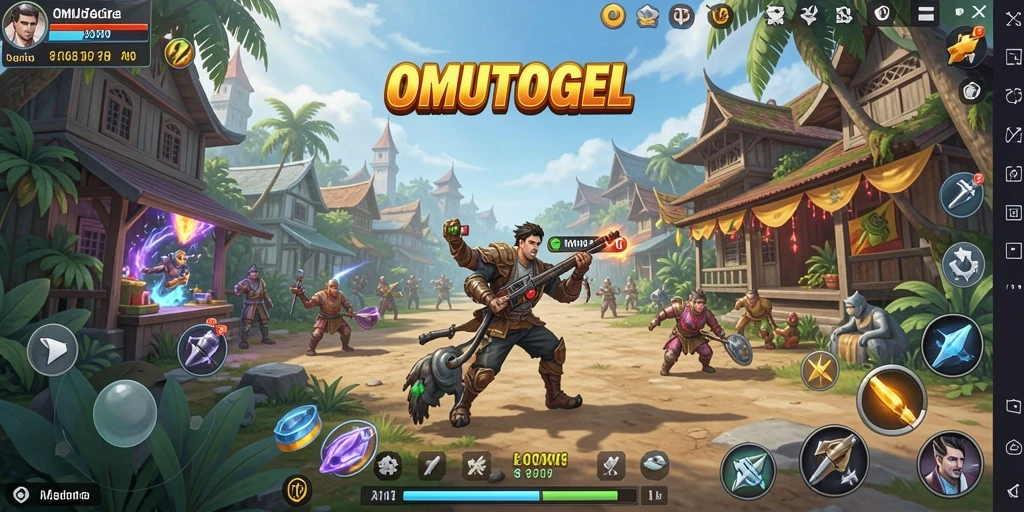 Tangkapan layar menampilkan aksi eksplorasi dalam dunia OMUTOGEL yang imersif.