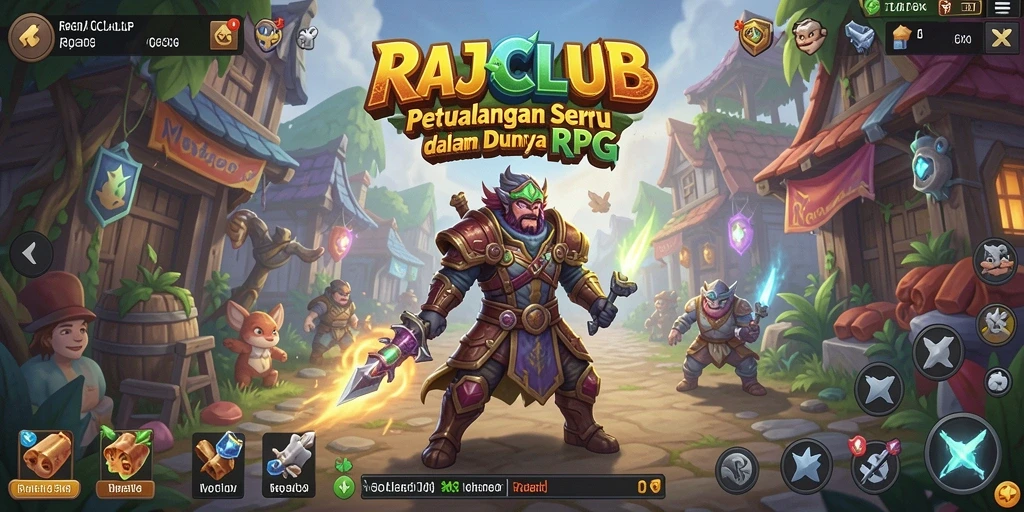 Tangkapan layar gameplay RAJACLUB dengan karakter bertempur di dunia fantasi.